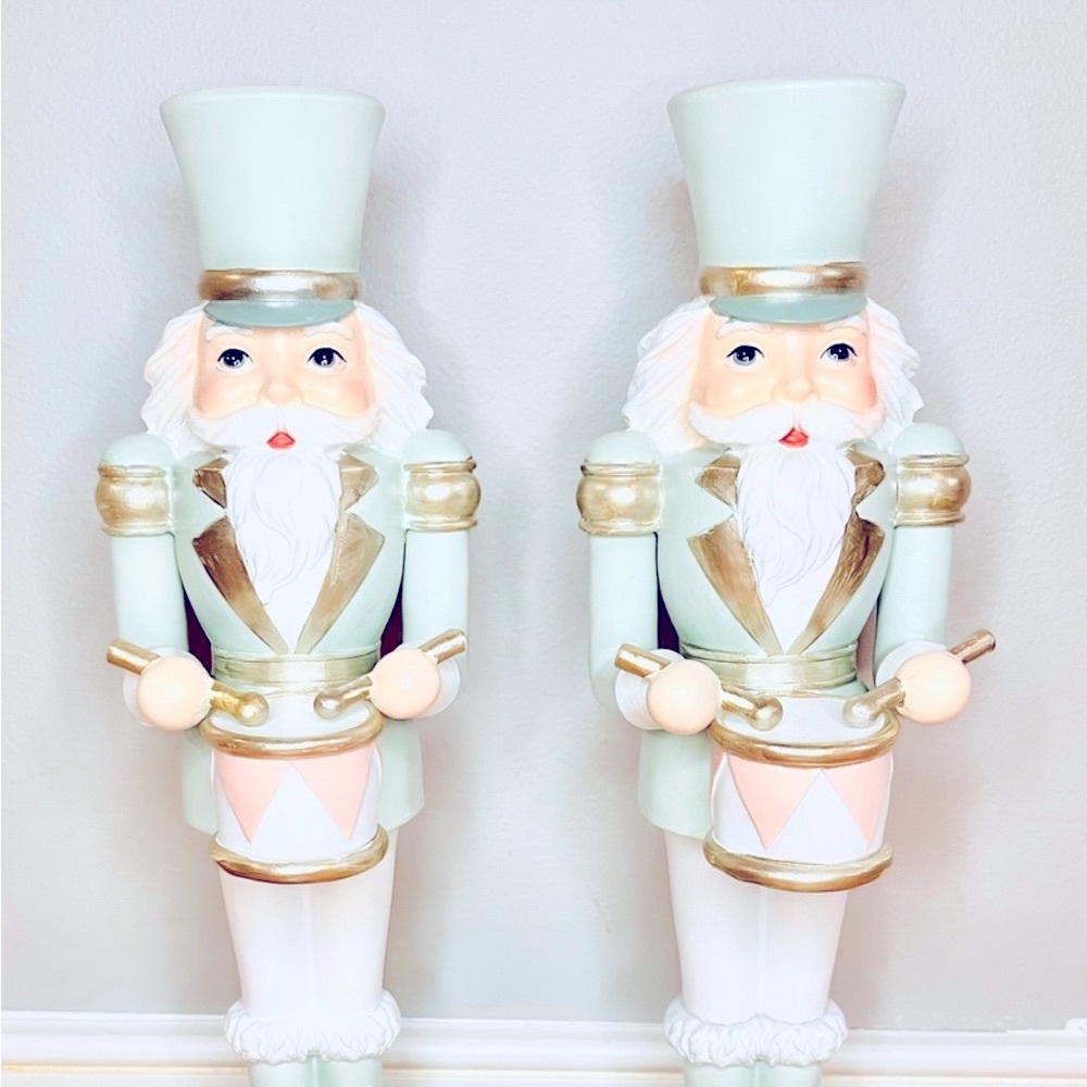 New cupcakes and cashmere pastel and silver toy soldier statue set of 2